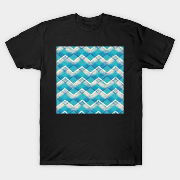 Turquoise Zig Zag Mandala Mix-up with Blue, White and Gold T-Shirt by cherdoodles